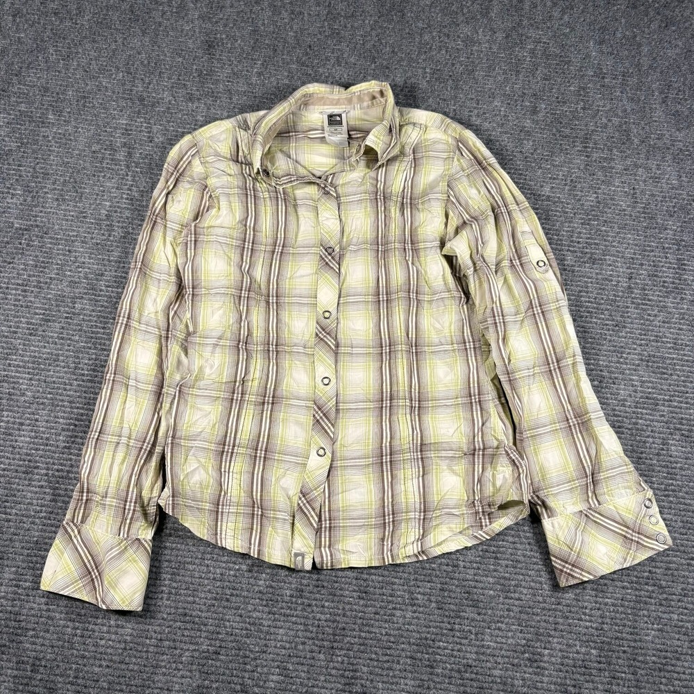 The North Face Plaid Snap Shirt Womens S Green Excellent A5 Series Long Sleeve